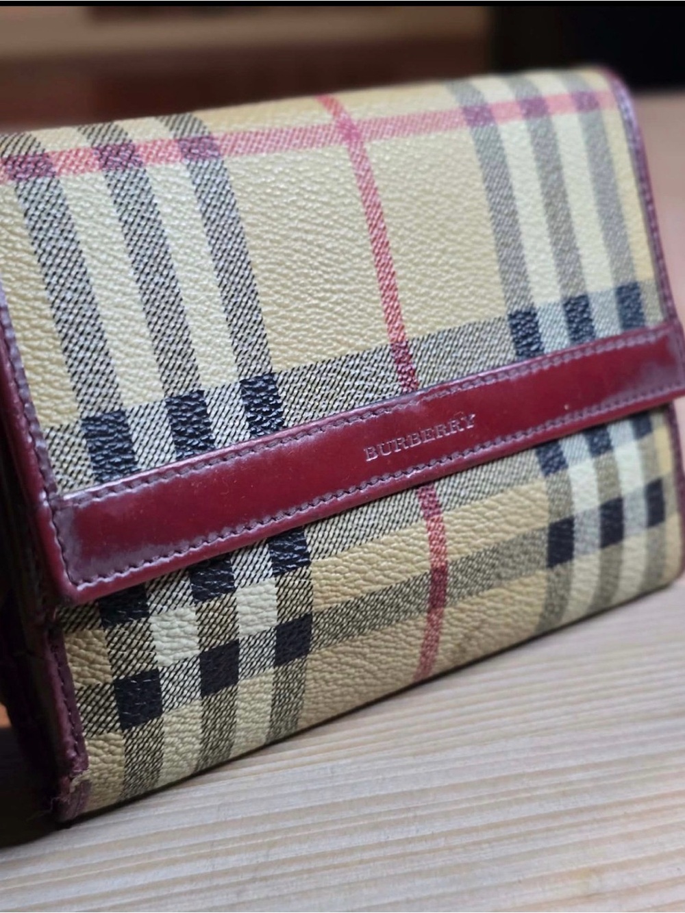 Burberry Plaid Wallet with Burgundy Trim